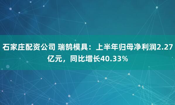 石家庄配资公司 瑞鹄模具：上半年归母净利润2.27亿元，同比增长40.33%